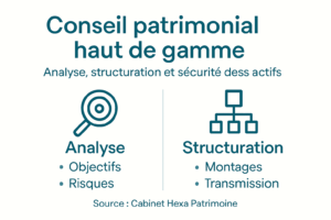 Infographie sur la structuration et l'analyse patrimoniale avec un avocat
